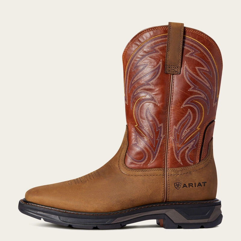 Ariat Men's WorkHog XT Cottonwood Brown with Orange Top Work Boot 10038323 Western Pattern