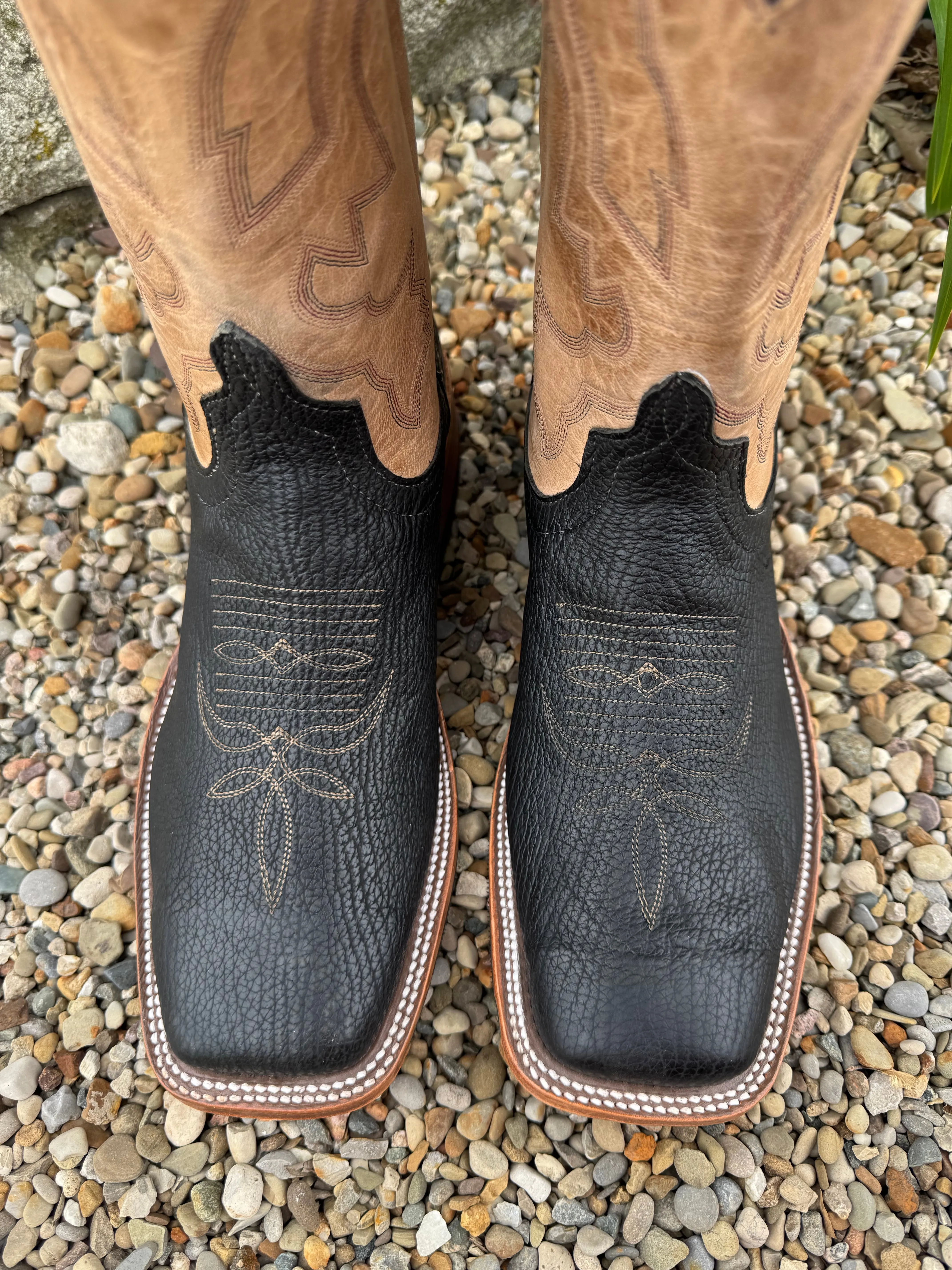 Heavy Grip Waterproof Design Anderson Bean Men's Black Shark & Bone Mad Cat Square Toe Cowboy Boots 335360