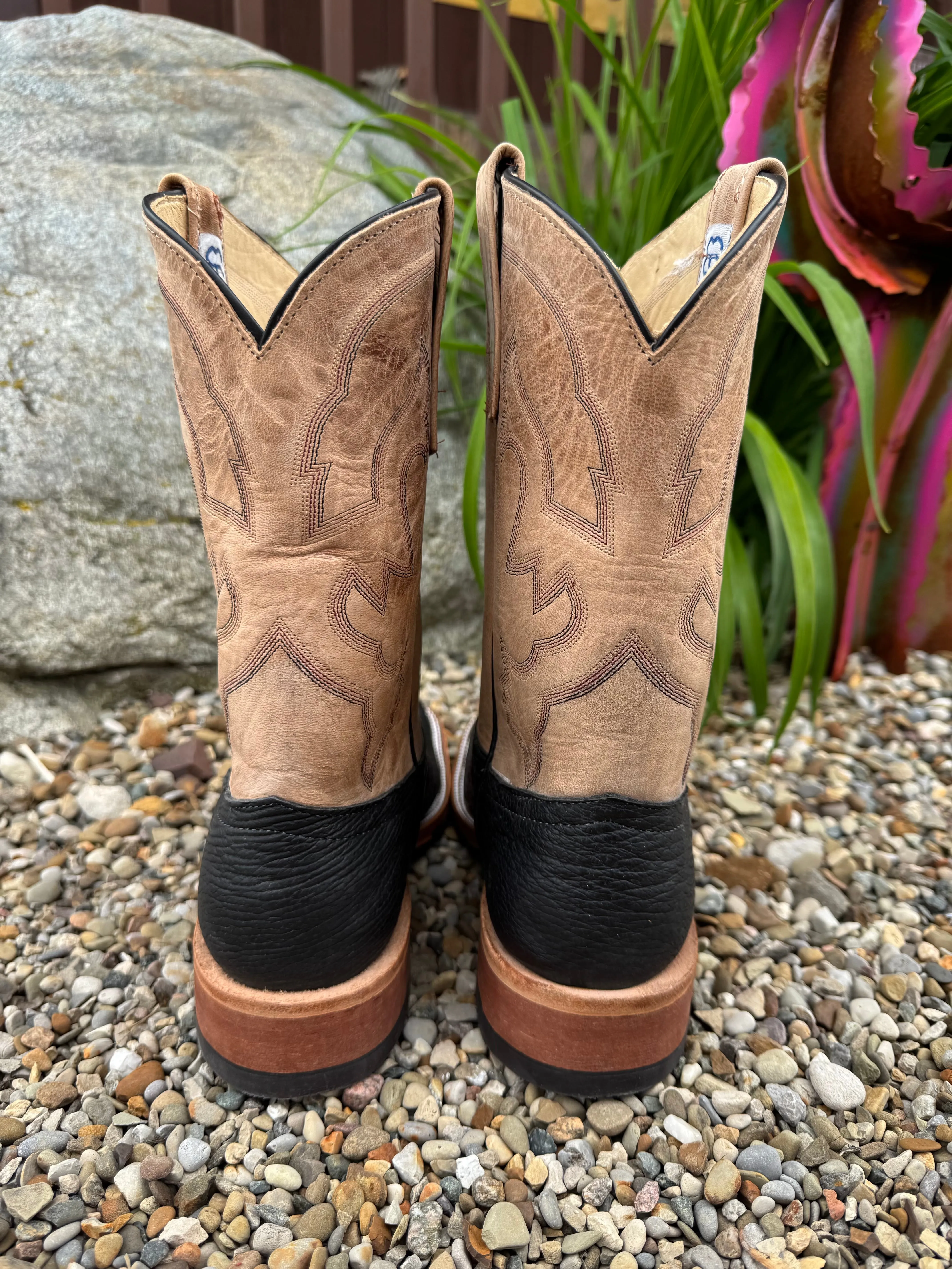 Anderson Bean Men's Black Shark & Bone Mad Cat Square Toe Cowboy Boots 335360 Robust Build