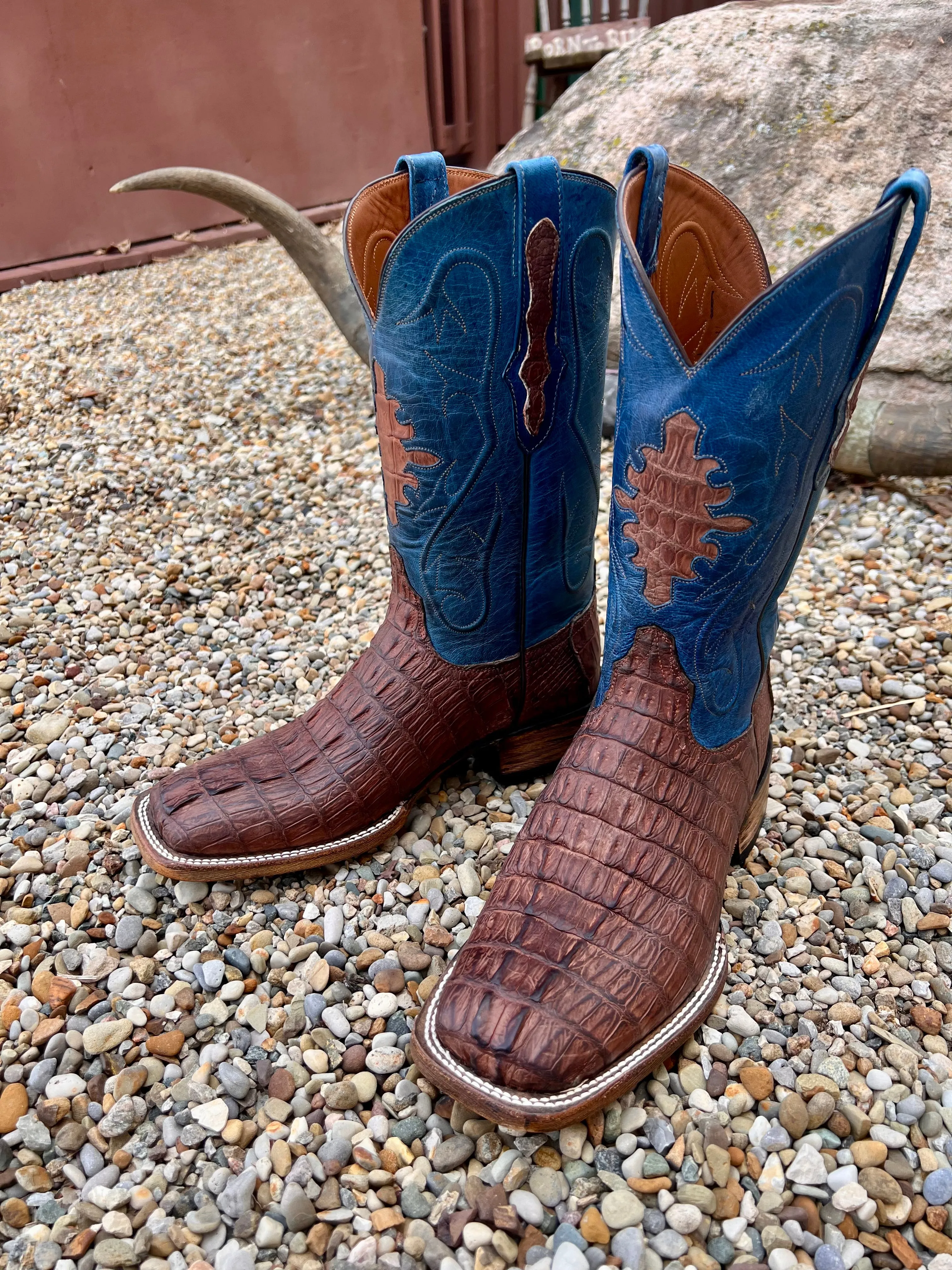 Airport Look Black Jack Mens Burnished Barnwood Sueded Caiman Tail Cowboy Boots SBBW7935-96