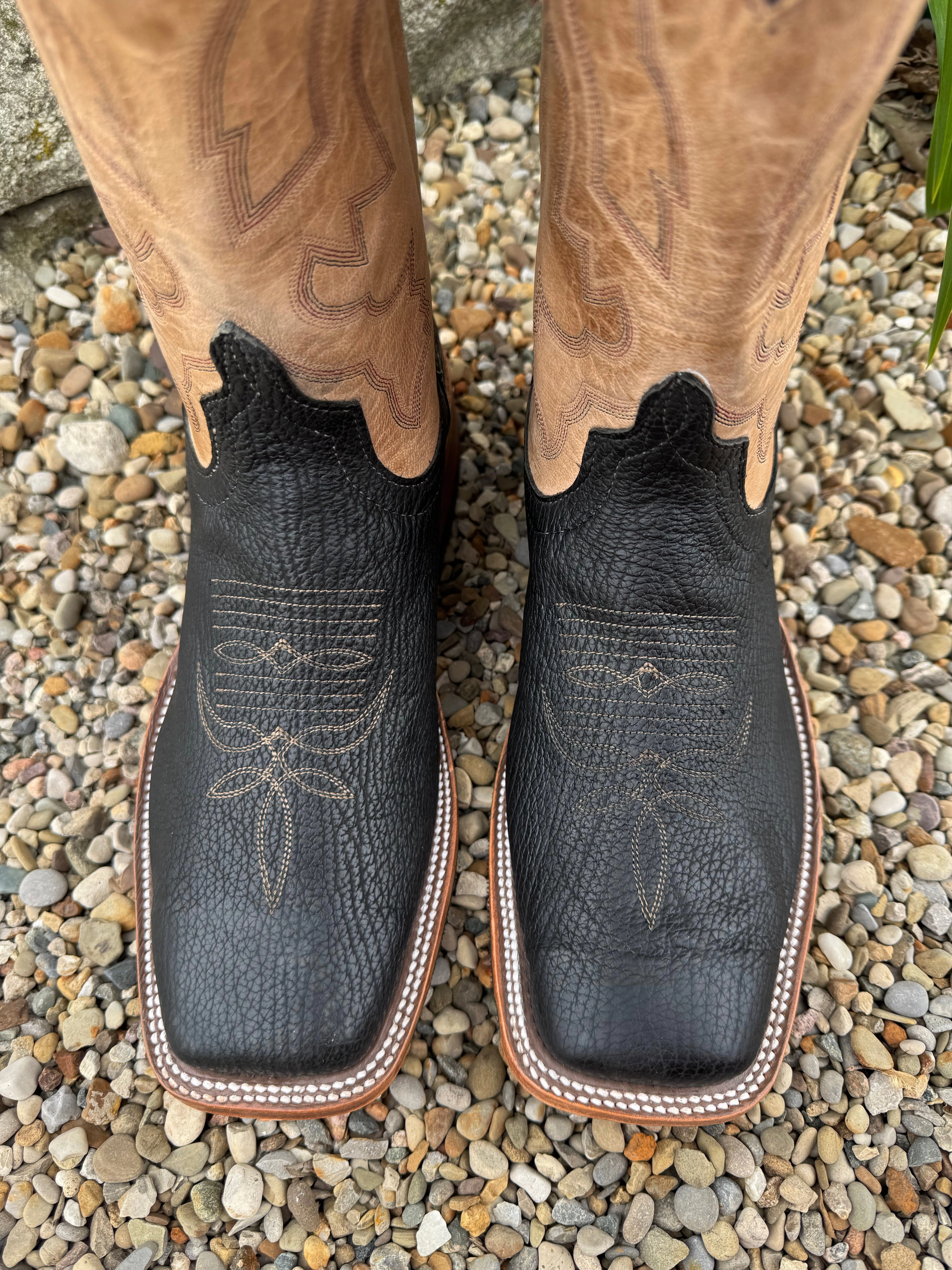 Heavy Grip Waterproof Design Anderson Bean Men's Black Shark & Bone Mad Cat Square Toe Cowboy Boots 335360