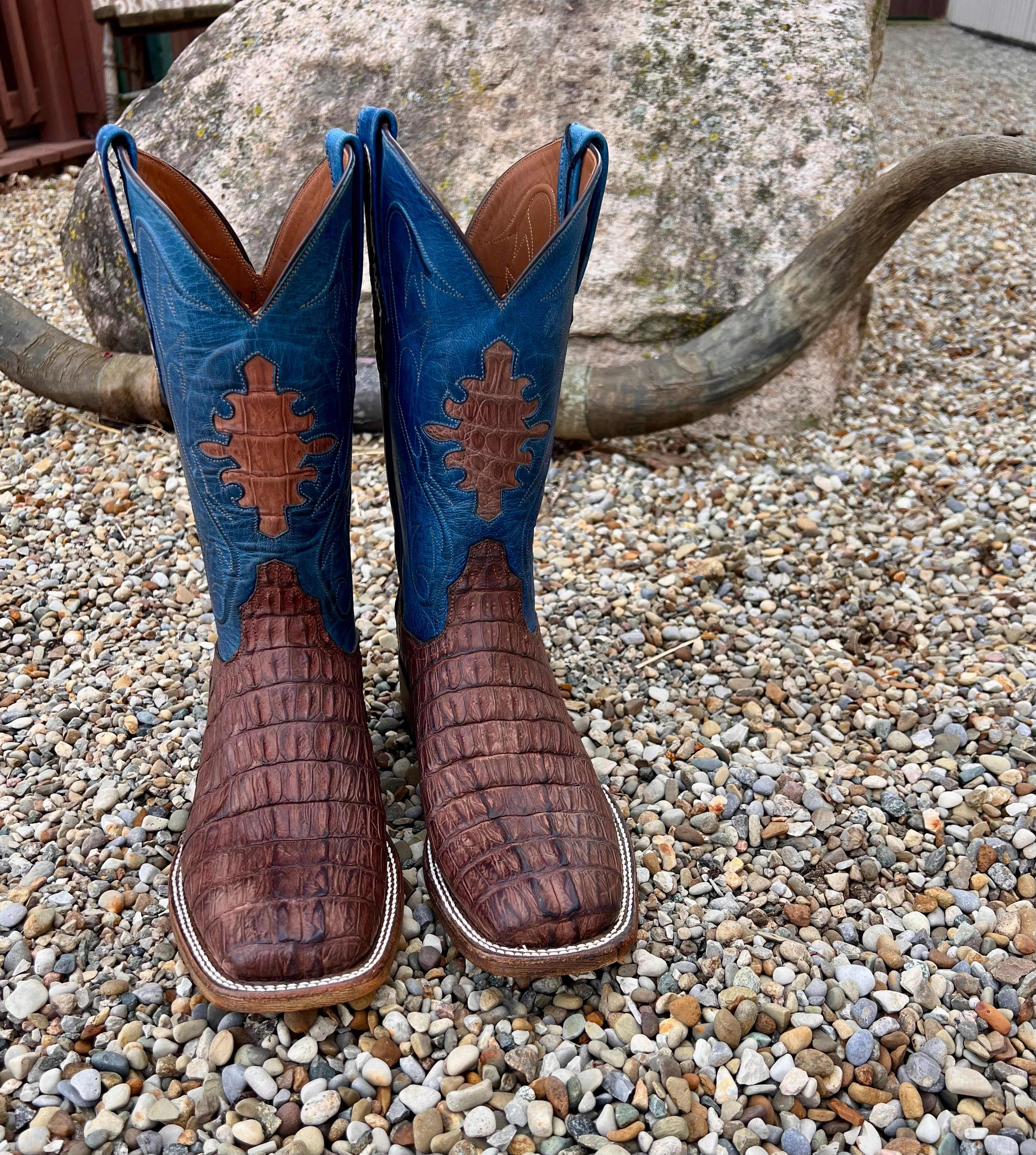Black Jack Mens Burnished Barnwood Sueded Caiman Tail Cowboy Boots SBBW7935-96 Soft Sole Flexible Design