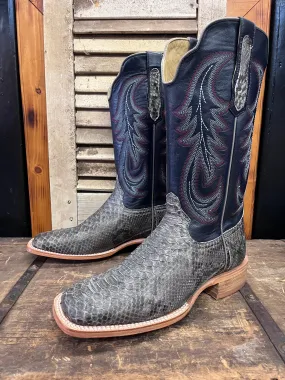 R. Watson Men's Grey Sueded Python & Deep Pacific Blue Top Square Toe Cowboy Boots RW7914-2 Everyday Wear