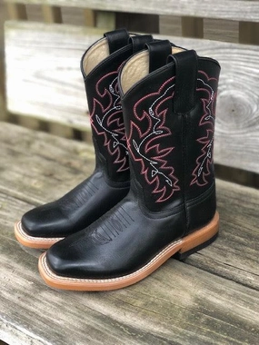 HorsePower Children Black Magic Square Toe Western Boots HPK1835 Lightweight Feel High Quality Leather