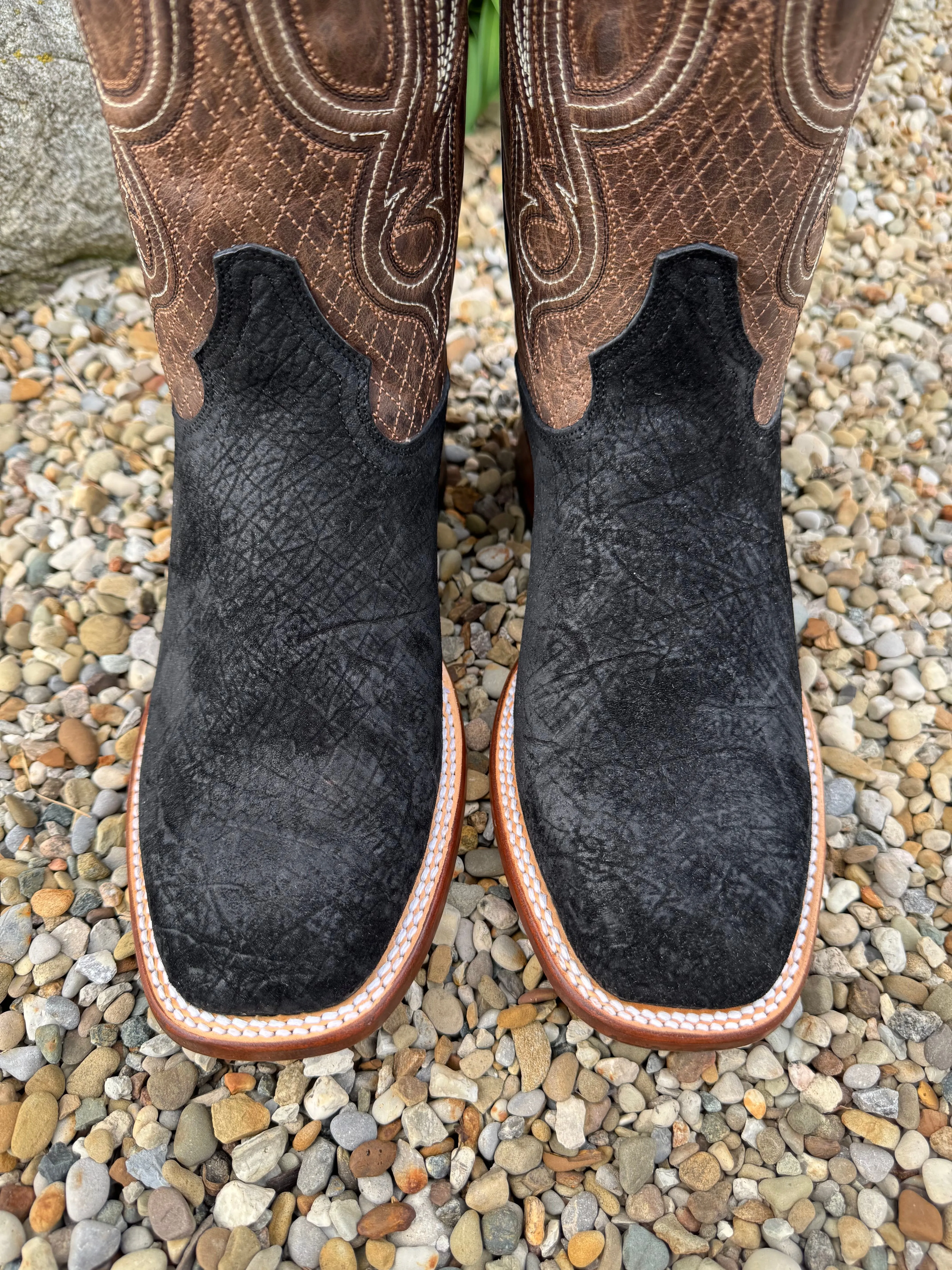 Stetson Men's Black Hippo River Horse Square Toe Cowboy Boots 1852-0304 Canvas Material