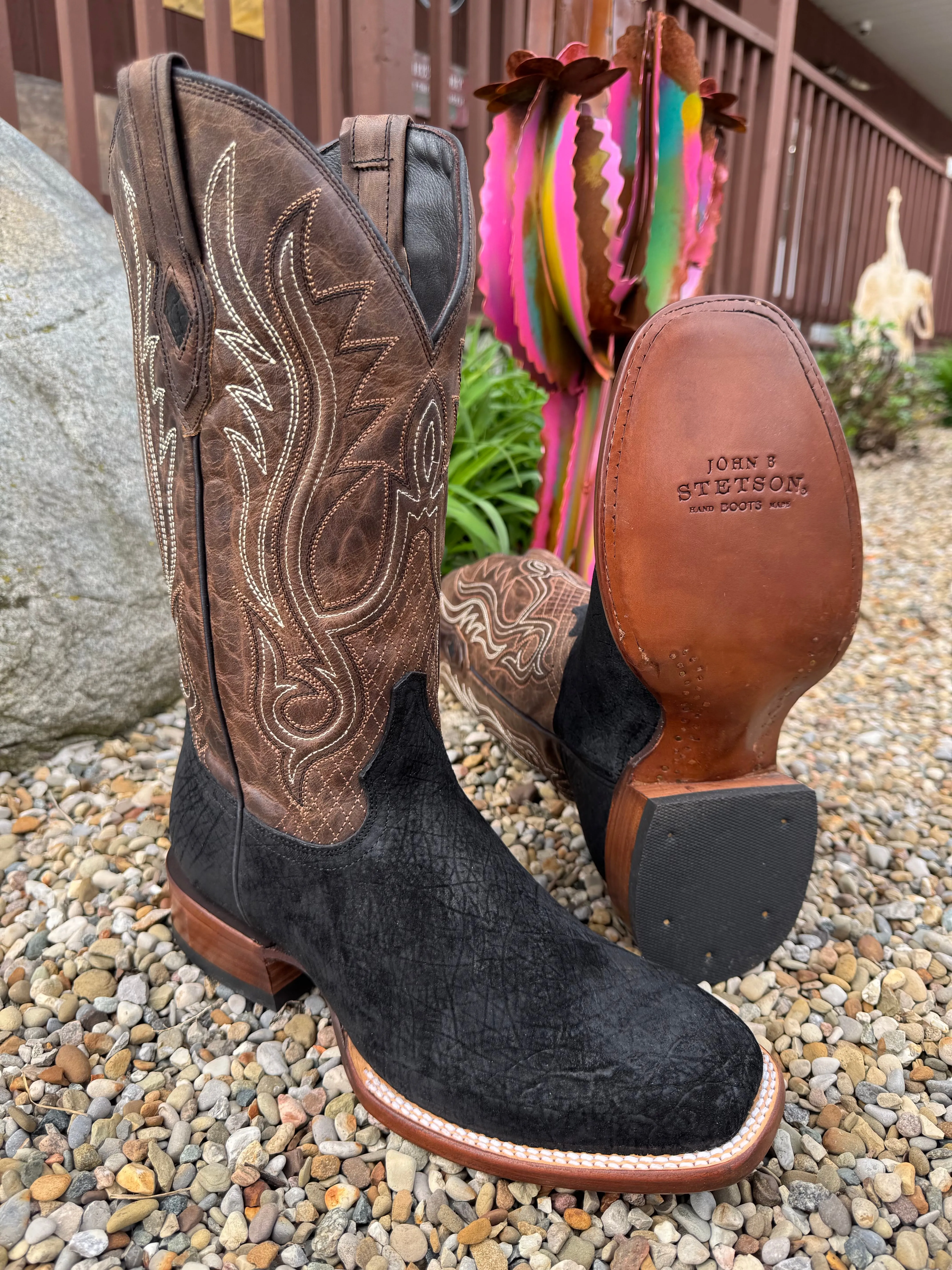 Stetson Men's Black Hippo River Horse Square Toe Cowboy Boots 1852-0304 Fitness Enthusiast Trail Ready Footwear