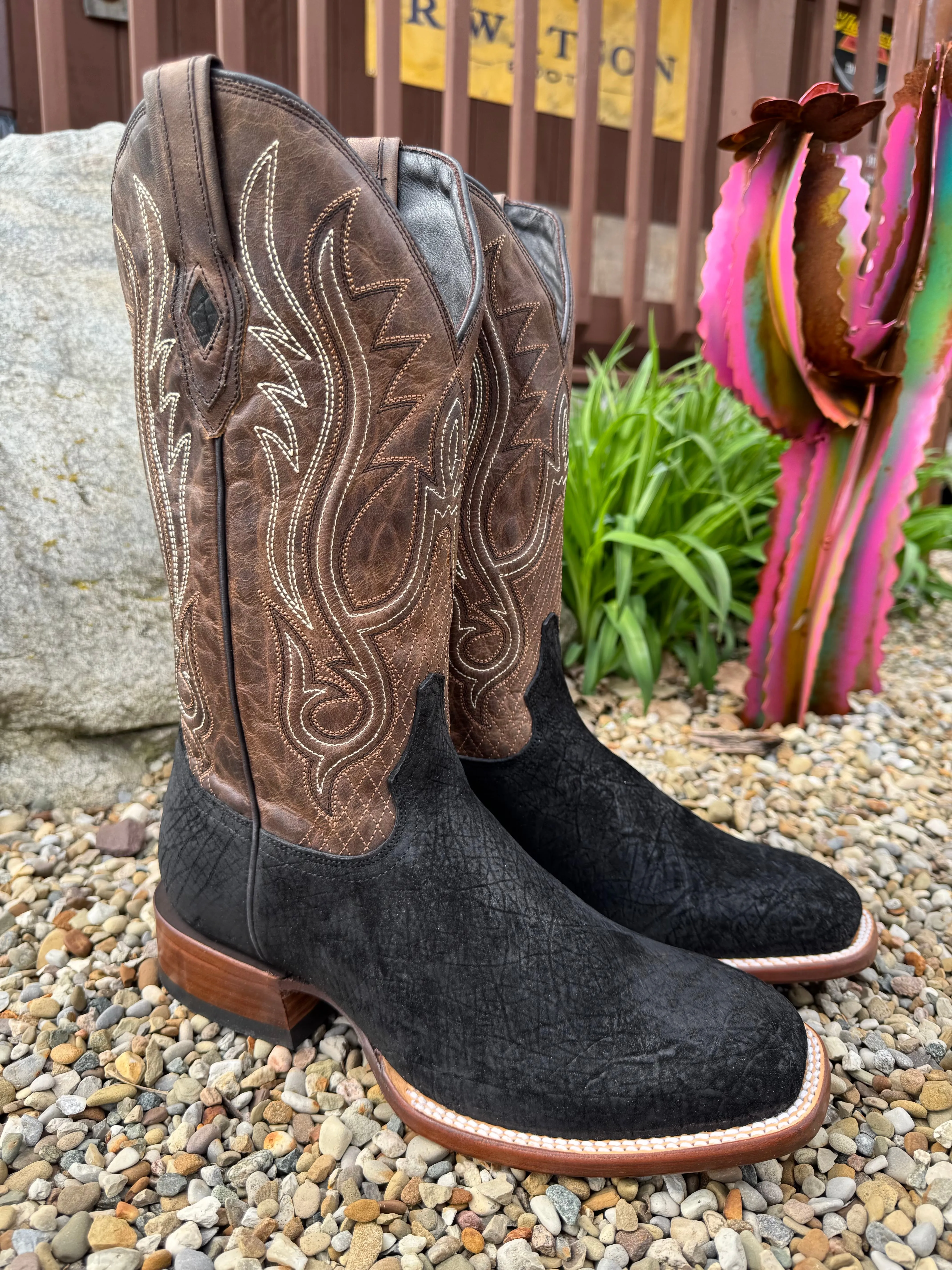 Stetson Men's Black Hippo River Horse Square Toe Cowboy Boots 1852-0304 Street Utility Removable insole