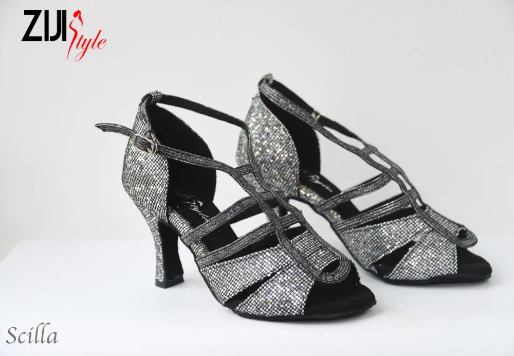 Comfort collar Fiber Mix 3.25" Scilla -- Women's Latin Sandal -- Grey Irridiscent