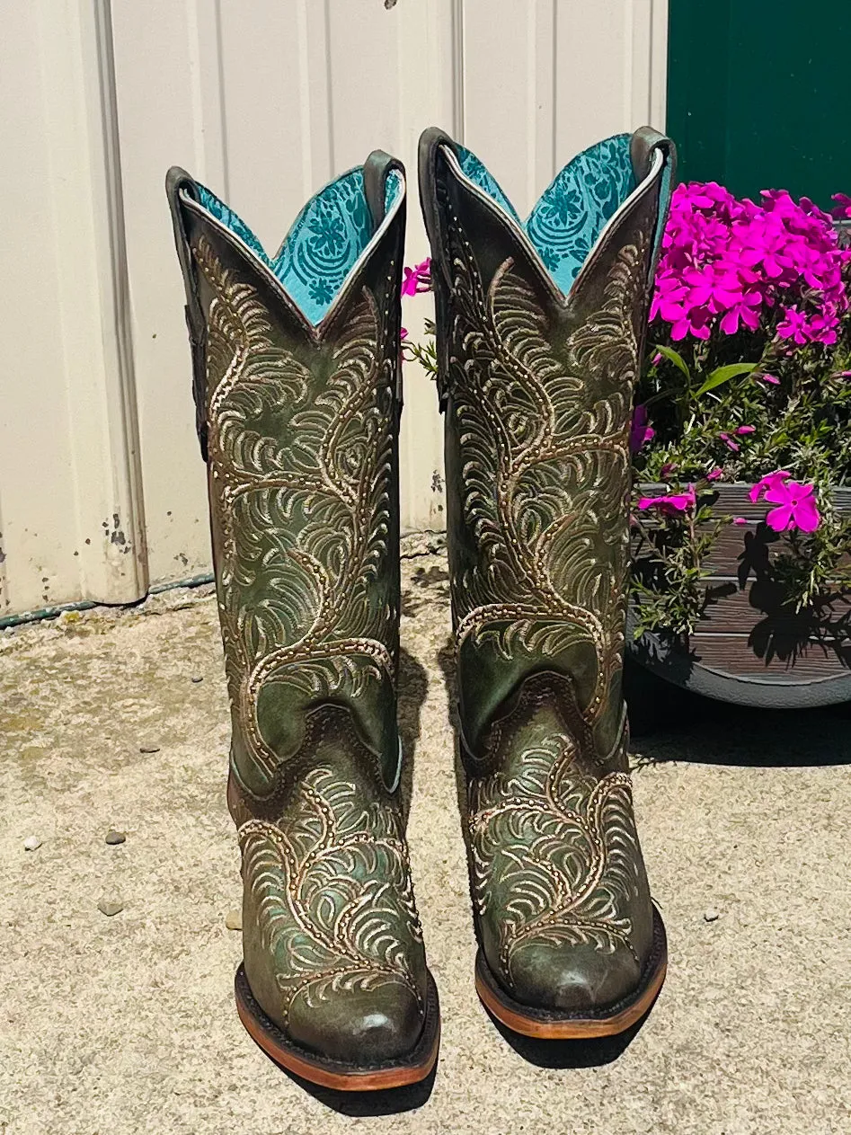 impact-resistant Corral Women's Distressed Turquoise/Green Snip Toe Cowgirl Boots C4009