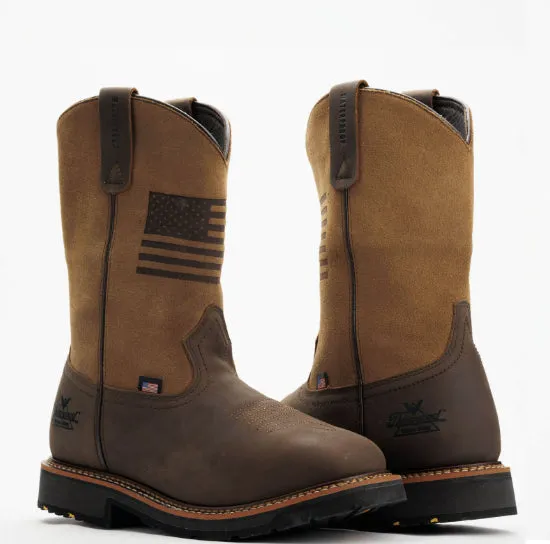 Thorogood Men's Brown Flag Crazy Horse Leather Waterproof Square Toe Western Work Boot 814-4338 Wool blend