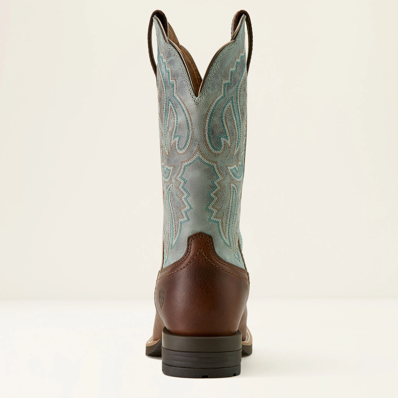 High-quality Ariat Women's Hybrid Ranchwork Brown & Worn Denim Blue Wide Square Toe Cowgirl Boots 10064003