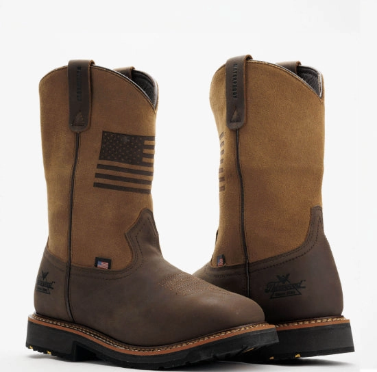 Thorogood Men's Brown Flag Crazy Horse Leather Waterproof Square Toe Western Work Boot 814-4338 Wool blend