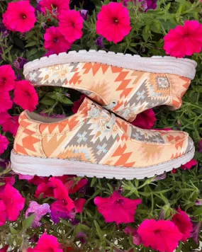Urban Moodwear Outing Ready Roper Women's Eva Moc Peach Orange Tan Aztec Casual Shoes 1793-3174