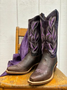 soft feel Comfortable backstay Laredo Women's Dark Brown and Lavender Embroidered Snip Toe Cowgirl Boots 52214