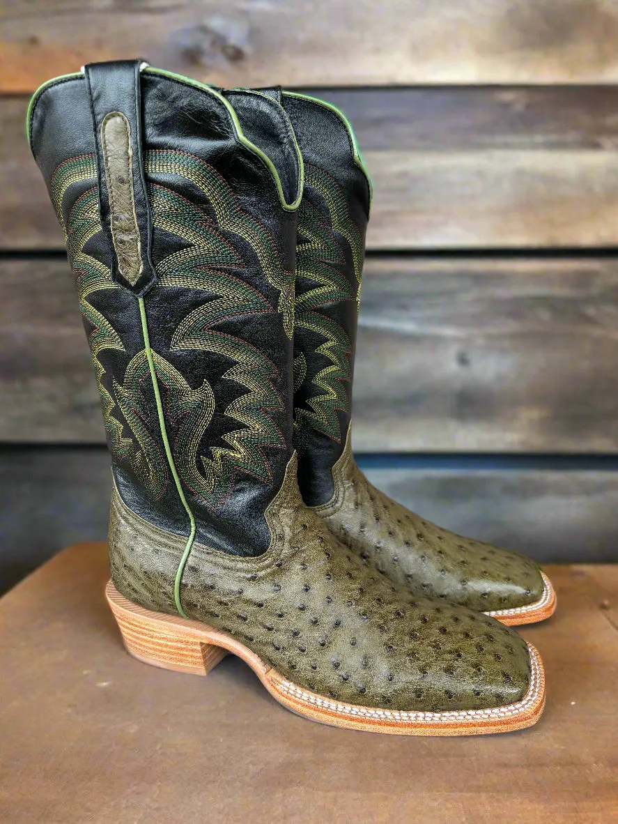 Neutral Build Tokyo Mode R. Watson Men's Forest Green Full Quill Ostrich Square Toe Cowboy Boots RW4521-2