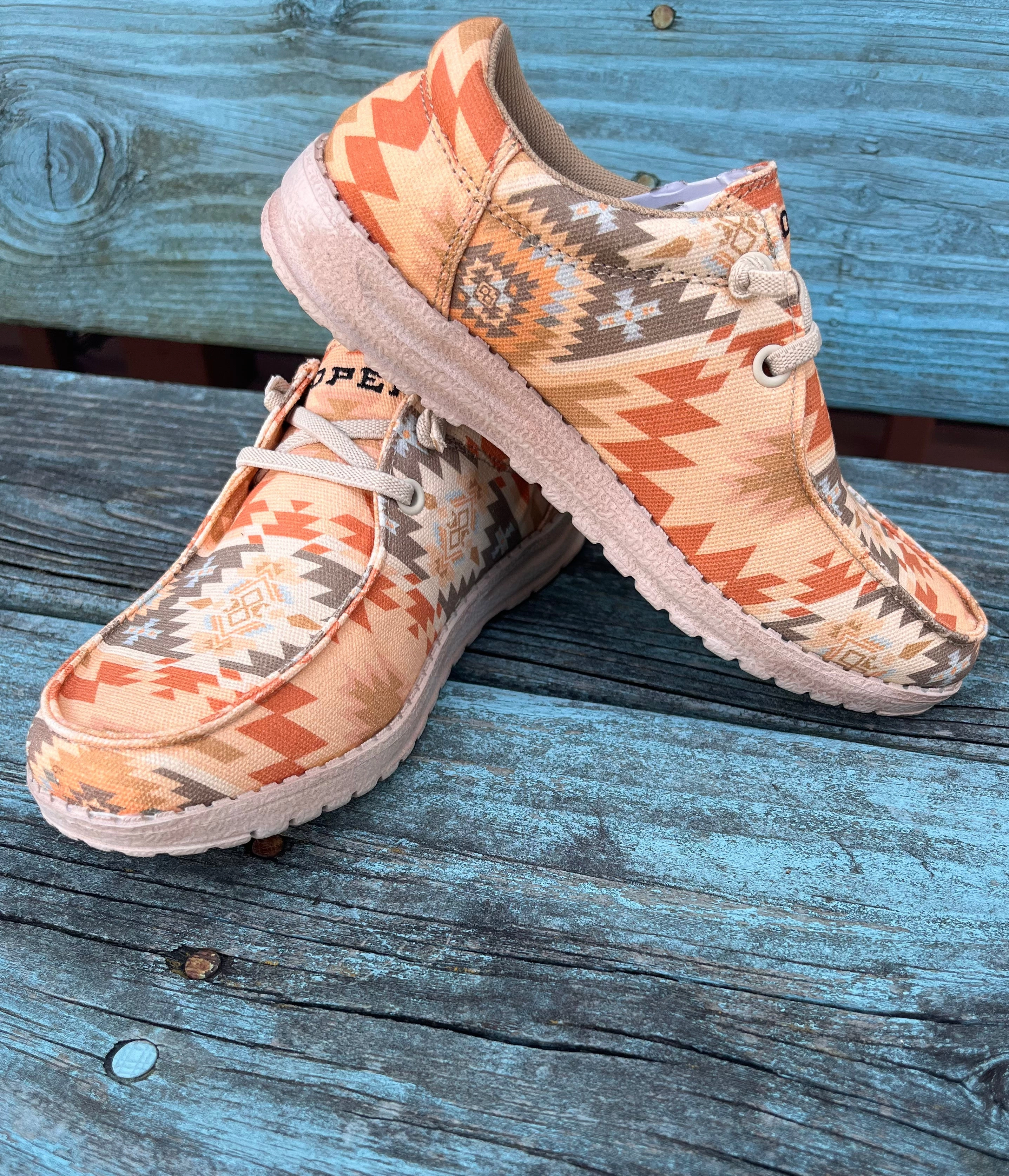 Roper Women's Eva Moc Peach Orange Tan Aztec Casual Shoes 1793-3174 Herd Hike