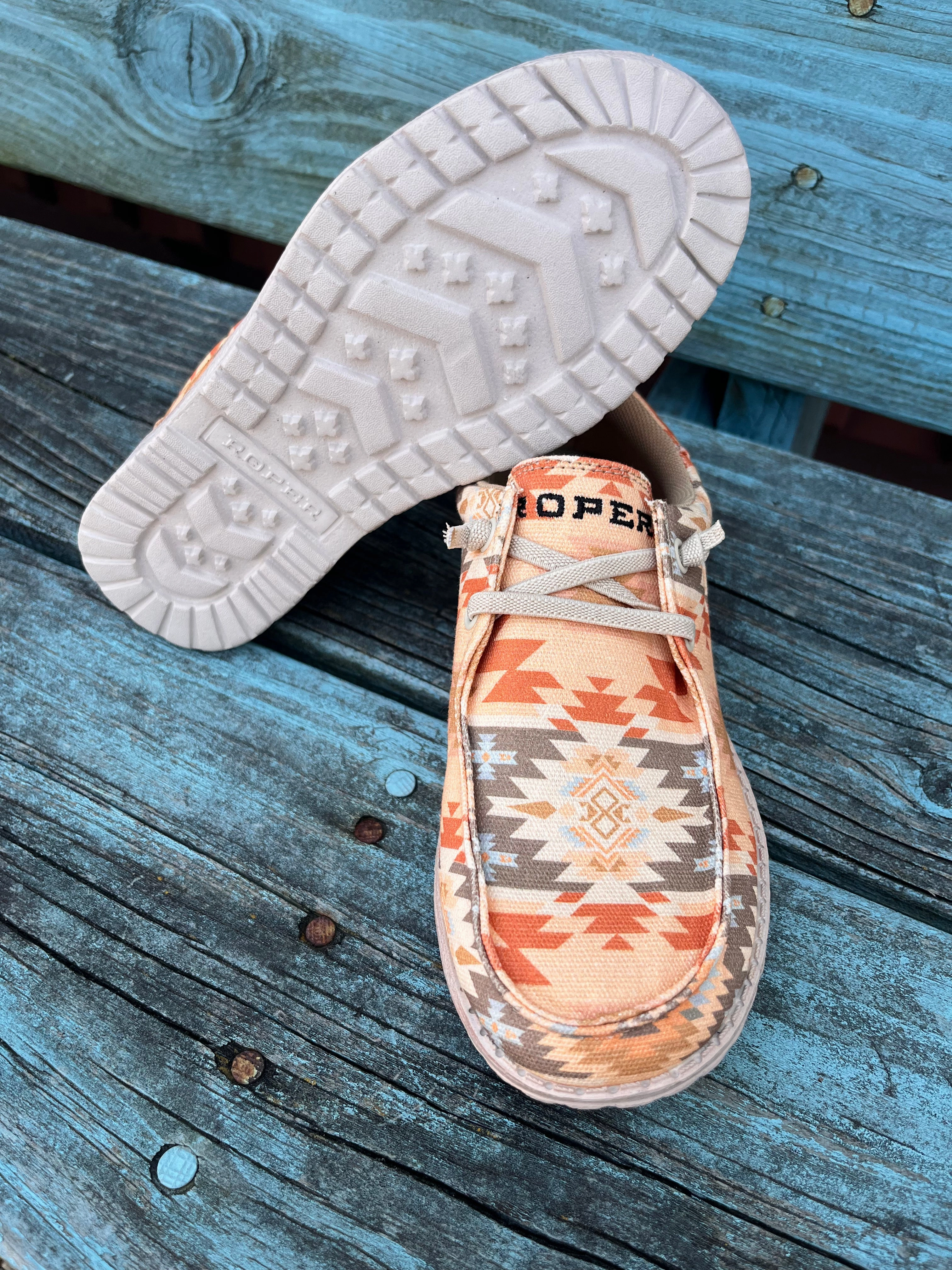 Silent Walk Ventilated Design Roper Women's Eva Moc Peach Orange Tan Aztec Casual Shoes 1793-3174