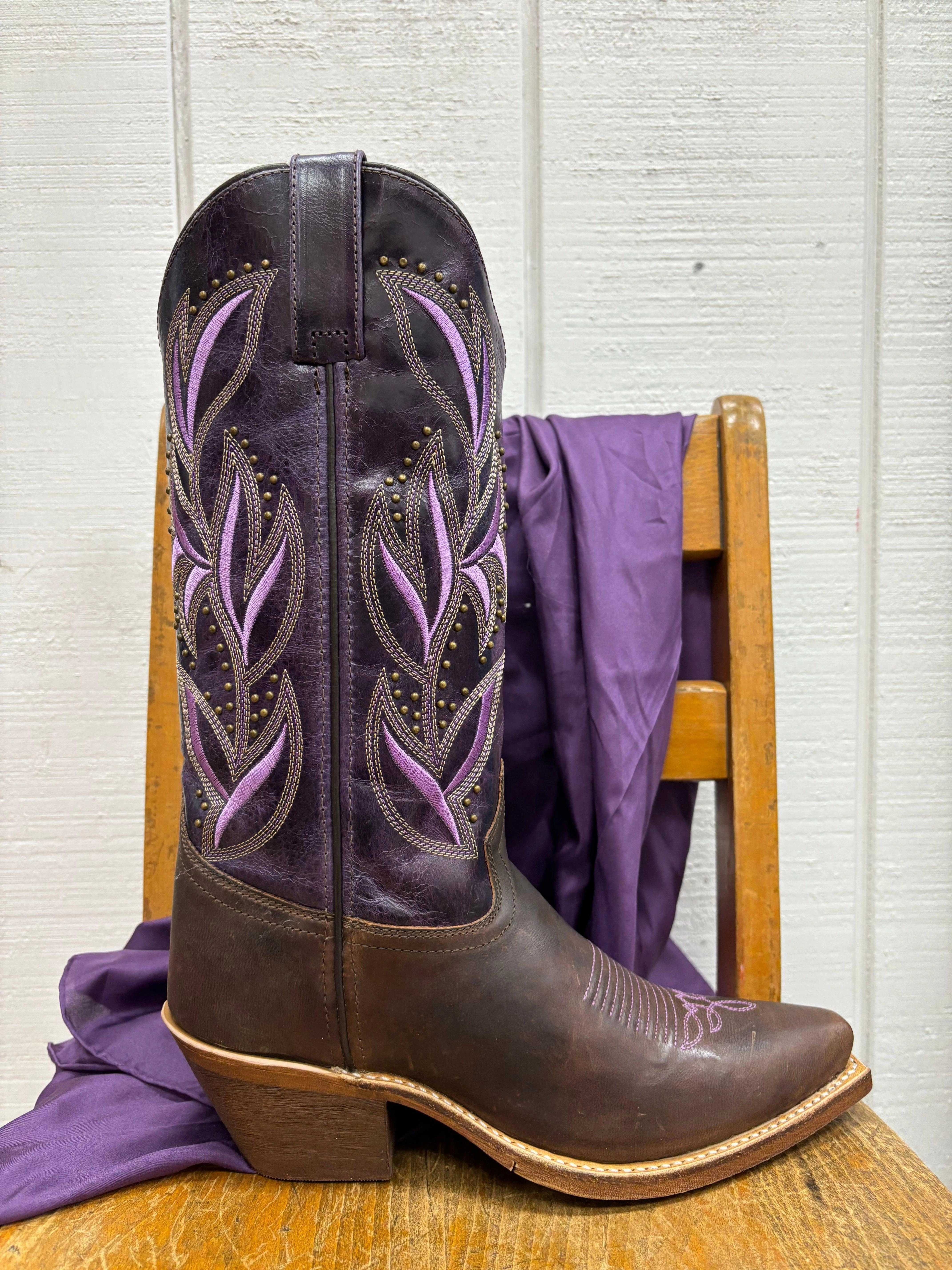 Adventure Time Outdoor Essential Laredo Women's Dark Brown and Lavender Embroidered Snip Toe Cowgirl Boots 52214