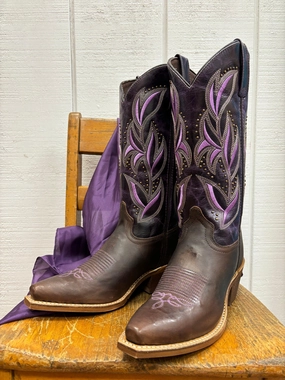 soft feel Comfortable backstay Laredo Women's Dark Brown and Lavender Embroidered Snip Toe Cowgirl Boots 52214