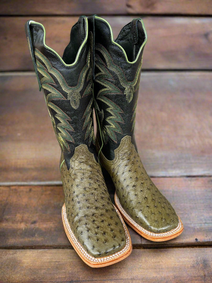 AntiOdor R. Watson Men's Forest Green Full Quill Ostrich Square Toe Cowboy Boots RW4521-2