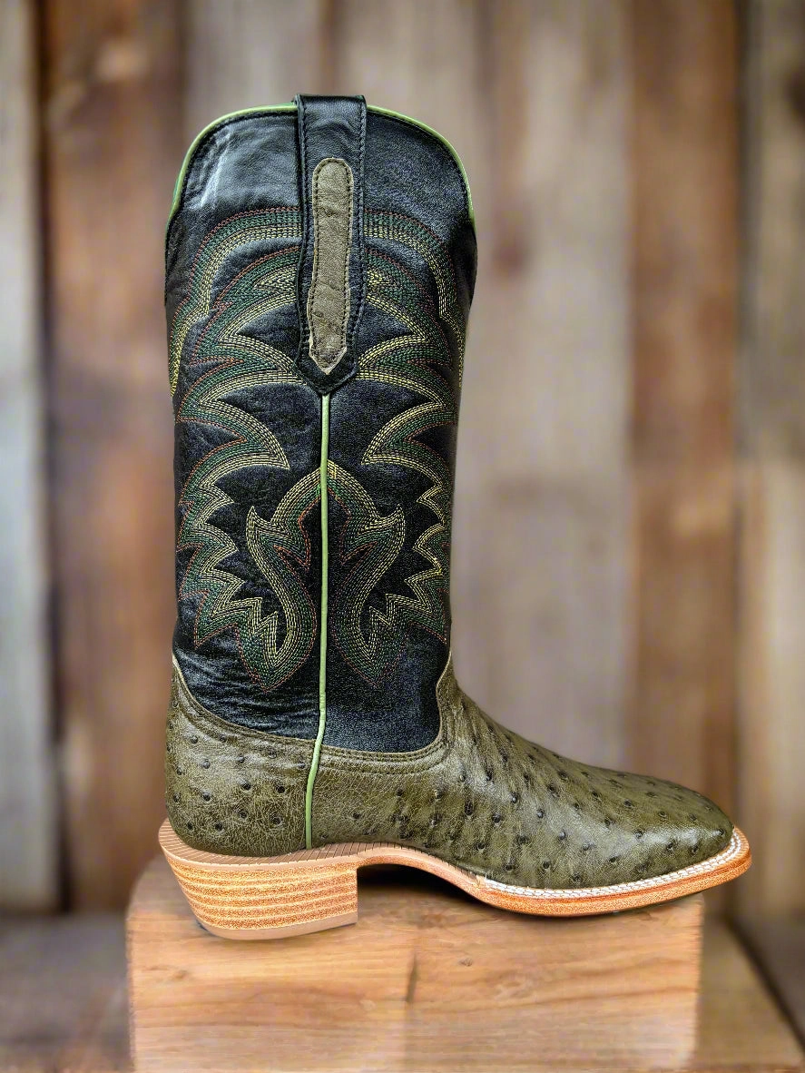 Cushion Build Bold Life R. Watson Men's Forest Green Full Quill Ostrich Square Toe Cowboy Boots RW4521-2