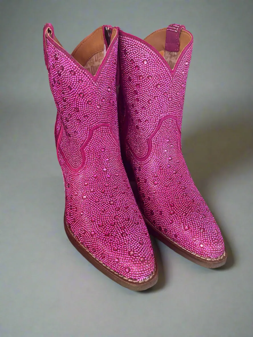 Rugged Function Dingo Women's Fuchsia Pink Rhinestone Cowgirl Ankle Booties DI577-PNK