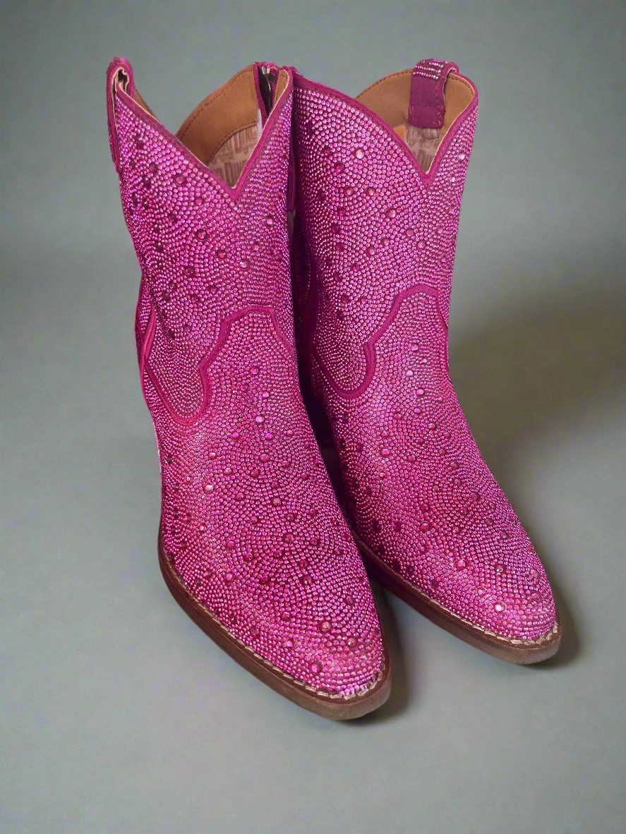 Dingo Women's Fuchsia Pink Rhinestone Cowgirl Ankle Booties DI577-PNK Strong material