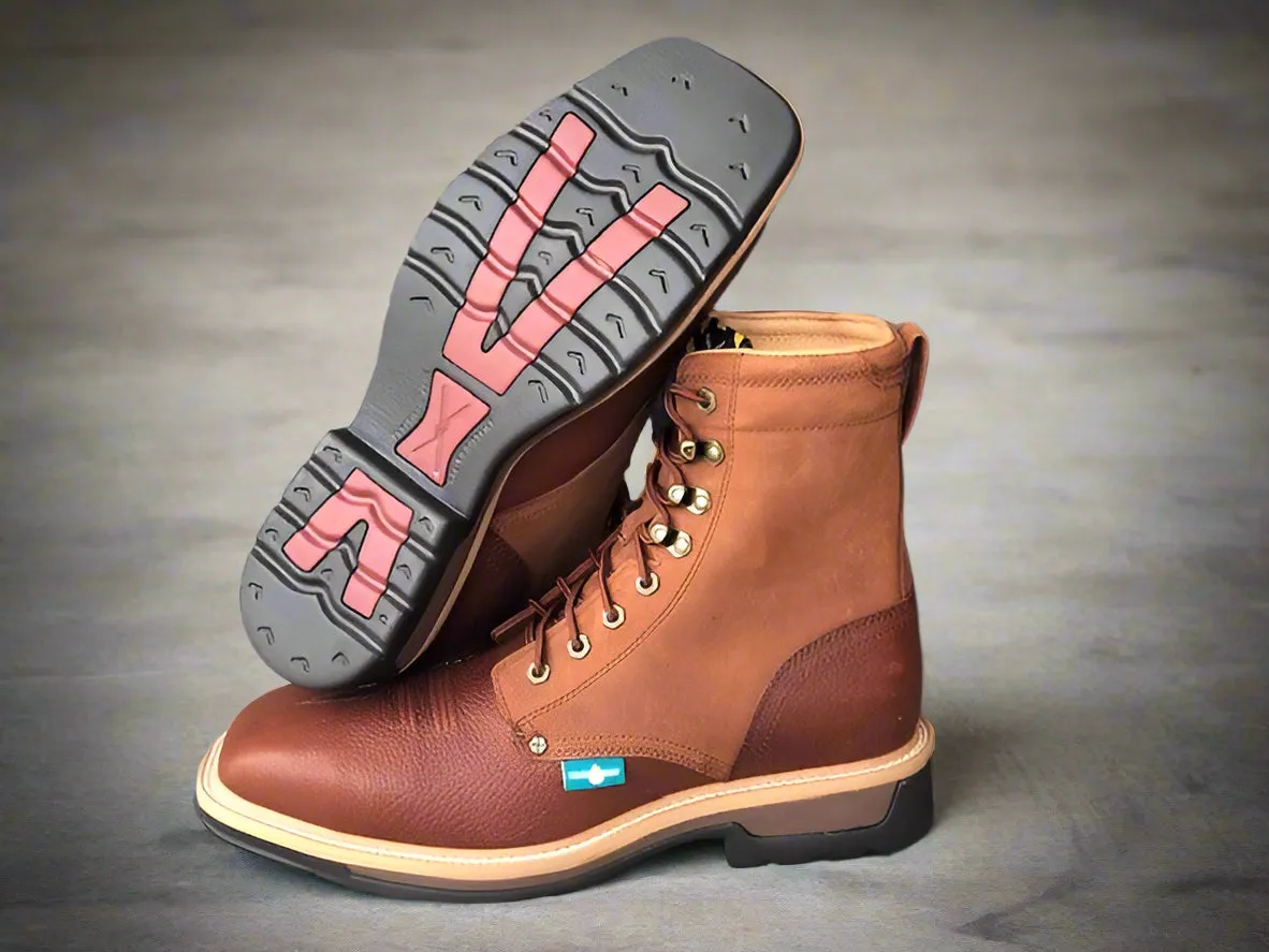 Twisted X Mens 8 Waterproof Steel Toe Western Work Square Toe Lace Up Boot MLCSLW1 Desert Design