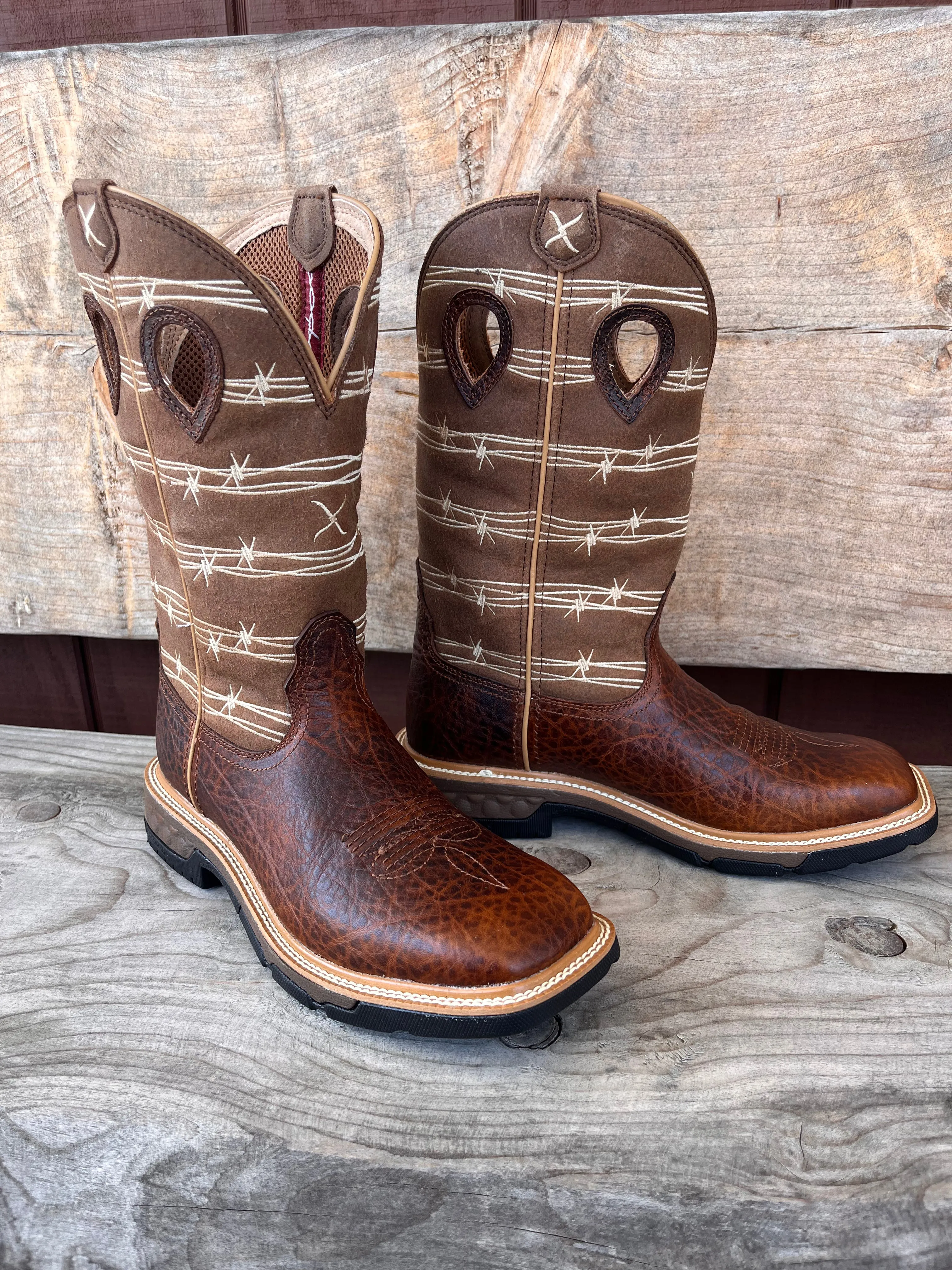 Twisted X Men's Rustic Brown & Lion Tan Square Toe Waterproof Western Work Boots MXB0010 Anti-bacterial Shopping Mall