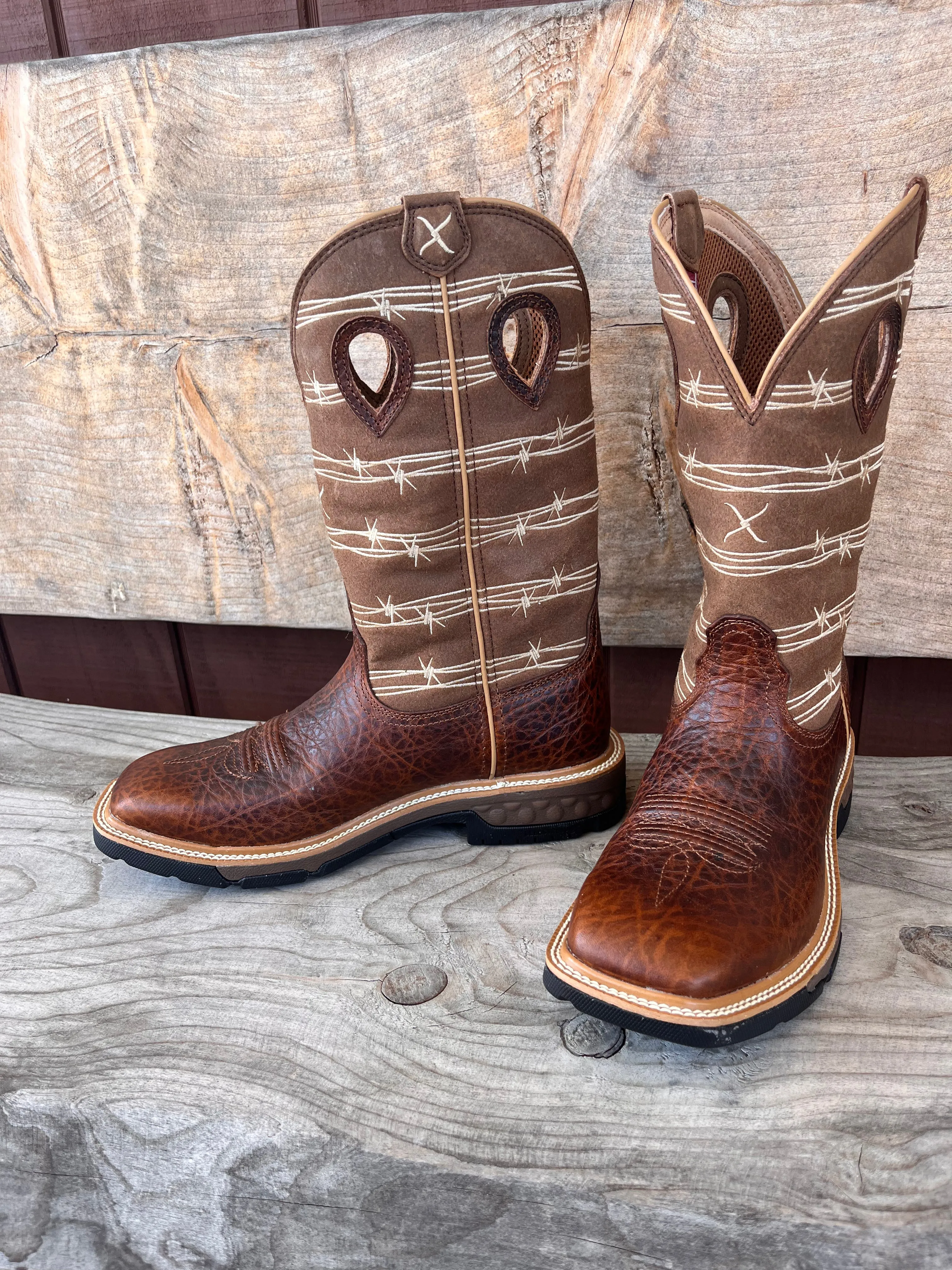 Twisted X Men's Rustic Brown & Lion Tan Square Toe Waterproof Western Work Boots MXB0010 Picnic Premium materials