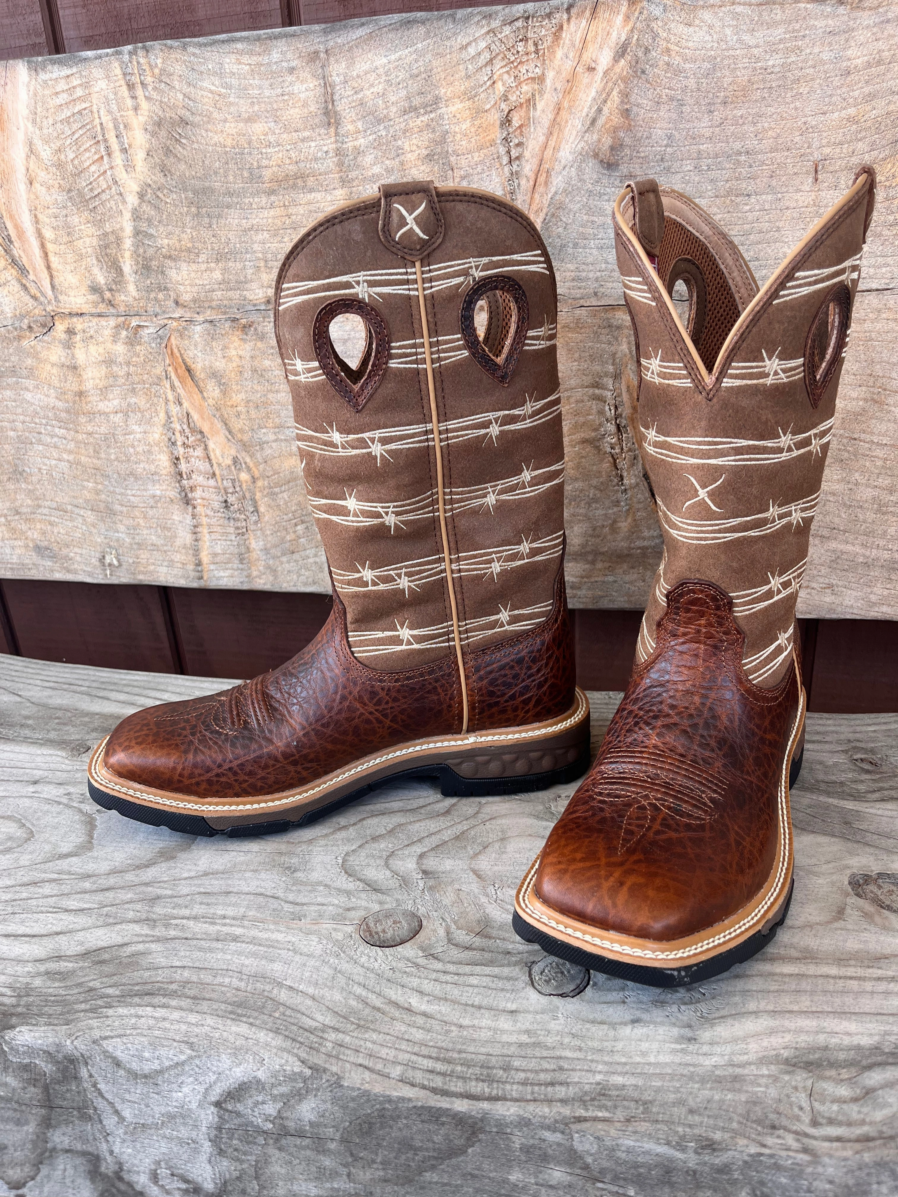 Twisted X Men's Rustic Brown & Lion Tan Square Toe Waterproof Western Work Boots MXB0010 Picnic Premium materials