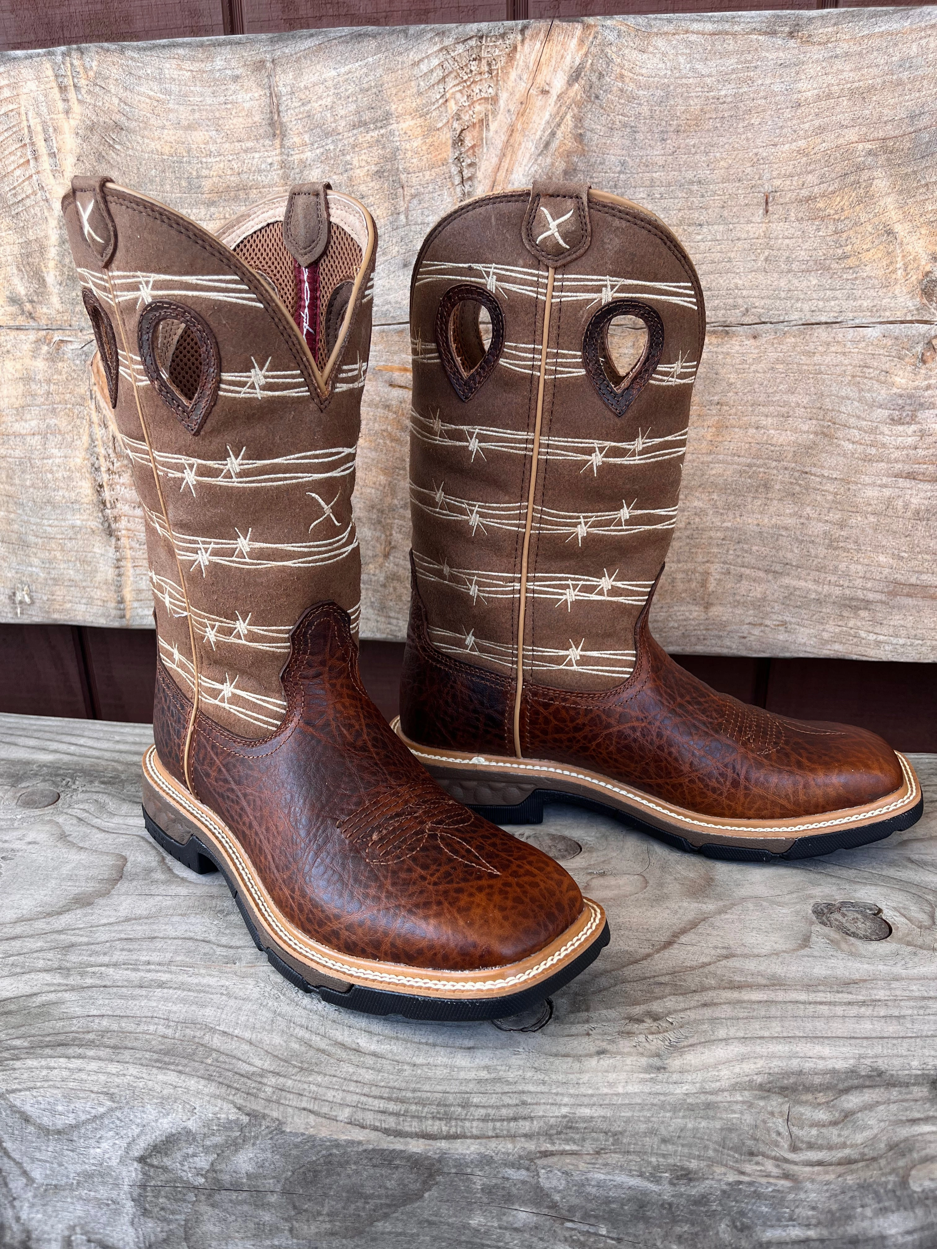 Twisted X Men's Rustic Brown & Lion Tan Square Toe Waterproof Western Work Boots MXB0010 Anti-bacterial Shopping Mall