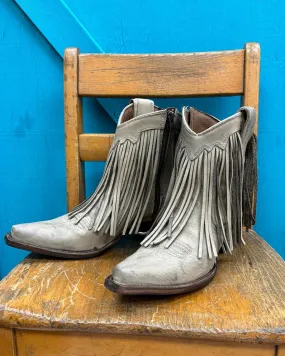 Breath Flow Mid Cut Circle G Women's Sand Fringed Snip Toe Ankle Boots L6071