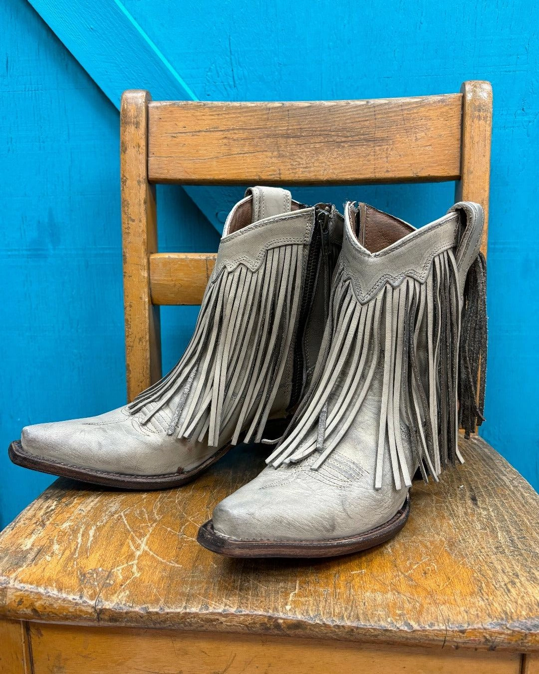Cushioned Insole Circle G Women's Sand Fringed Snip Toe Ankle Boots L6071
