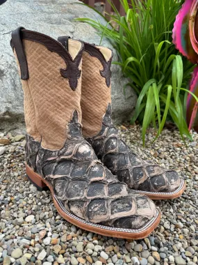 Soft Lining Anderson Bean Men's Brazilian Big Bass Arapaima & Tan Basket Case Square Toe Cowboy Boots 324769