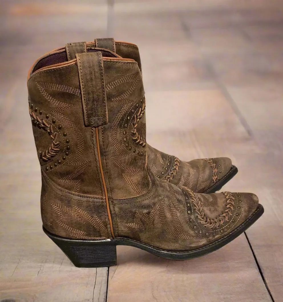 High Top Freelancer Laredo Women's Brown Fancy Shortie Ankle Snip Toe Cowgirl Boots 52402