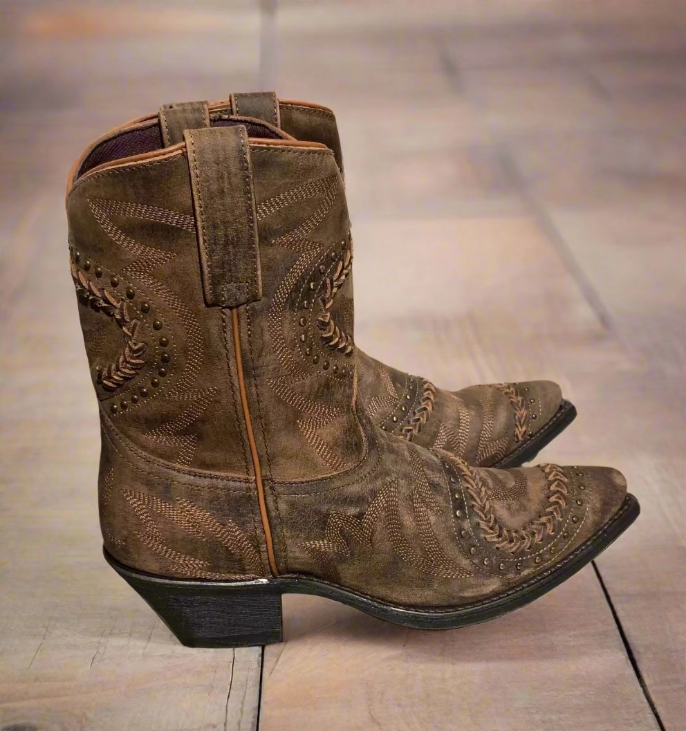 Businessman Laredo Women's Brown Fancy Shortie Ankle Snip Toe Cowgirl Boots 52402
