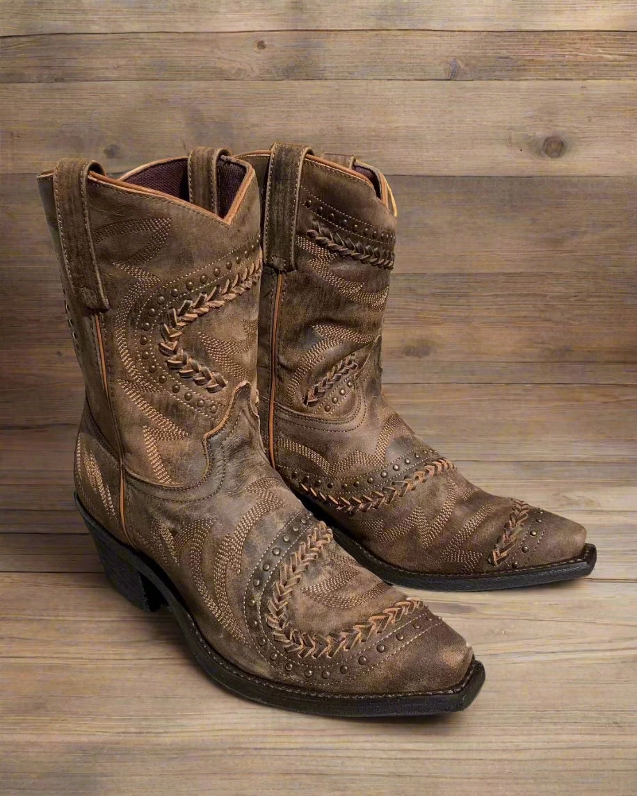 Comfortable Heel Counter Arctic Cool Laredo Women's Brown Fancy Shortie Ankle Snip Toe Cowgirl Boots 52402