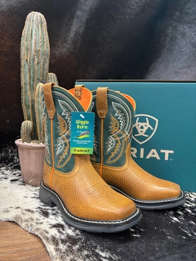 Zip Fast Ariat Childrens & Youth Honey Tan & Lucky Clover WorkHog XT Coil Square Toe Cowboy Boots 10061179