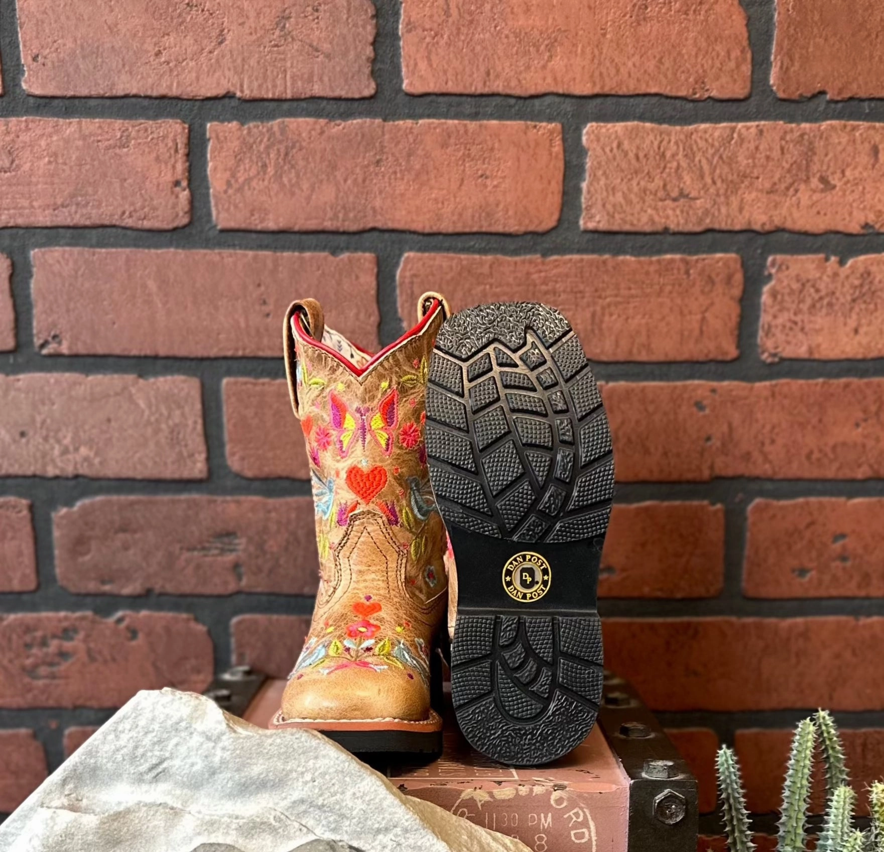 Dan Post Children/Youth Girl's Taupe Fleur Embroidered Square Toe Western Cowgirl Boot DPC2949 DPC3949 Hiking Style