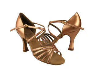 3.5" Olivia -- Flare Heel Latin Sandal -- Dark Tan Satin Soft Interior Lace Up Style