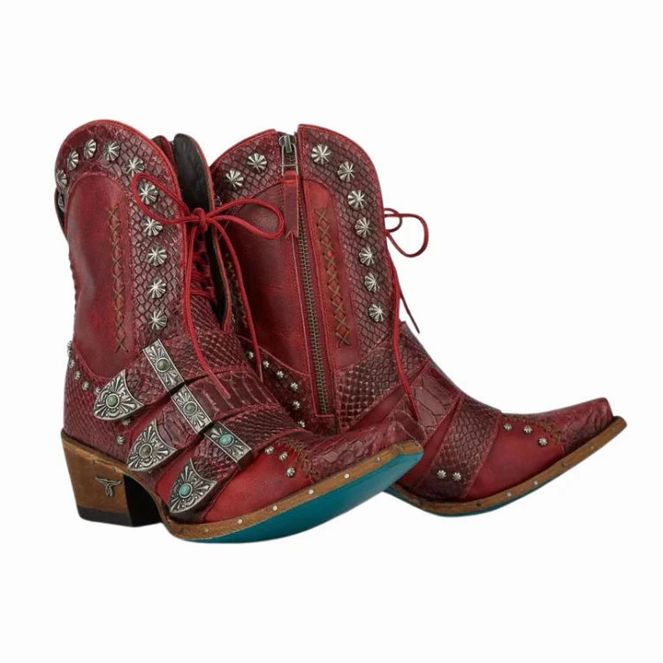 Lane Boots Womens Showdown Smoldering Ruby Cowgirl Bootie LB0489G Casual Elegance Zip Up Style