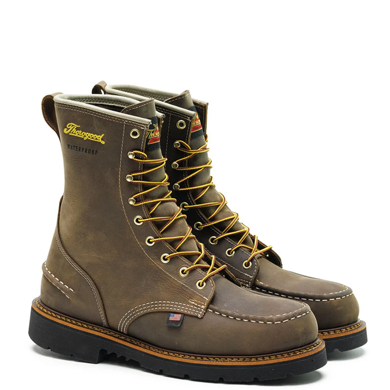 Elastic Band Thorogood Men's 1957 Series 8 Crazyhorse Leather Waterproof Moc Toe Lace Up Work Boots 814-3890