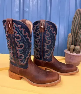 Slip-On Style Twisted X Women's Tech X Roasted Pecan & Navy Blue Western Cowgirl Boot WXTR004