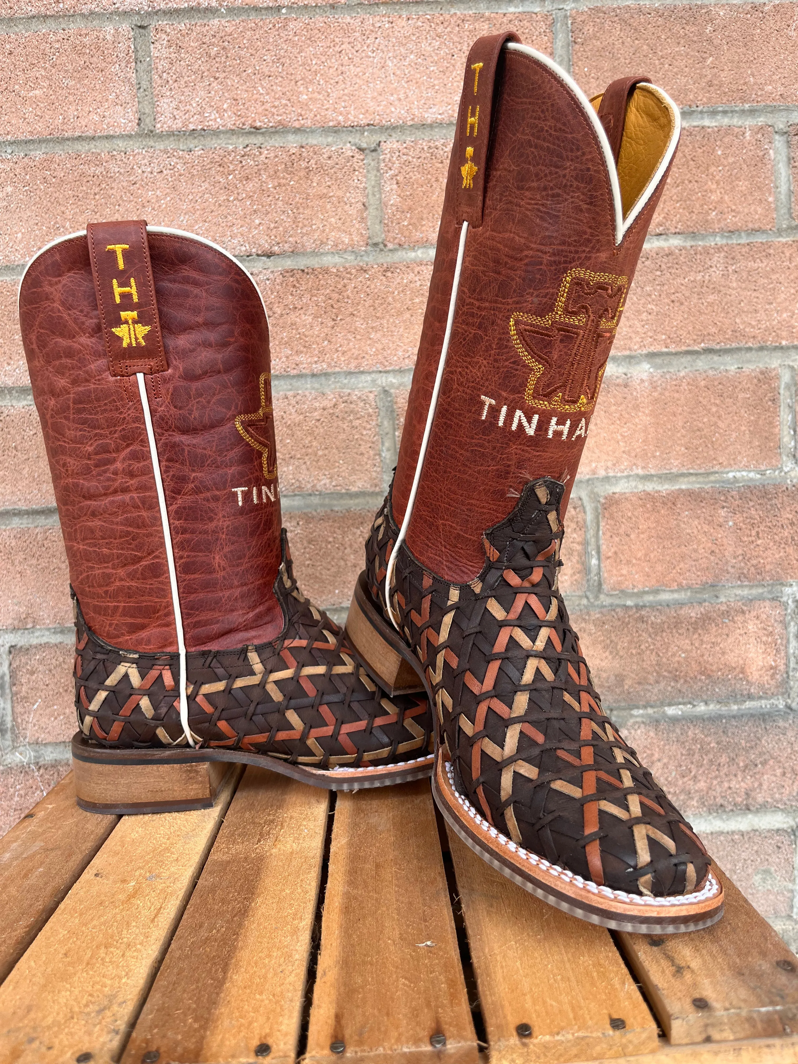 Tin Haul Women's Weaving Time Brown/Rust Basketweave Cowgirl Boots 0007-1481 Comfortable Walk Tear-resistant