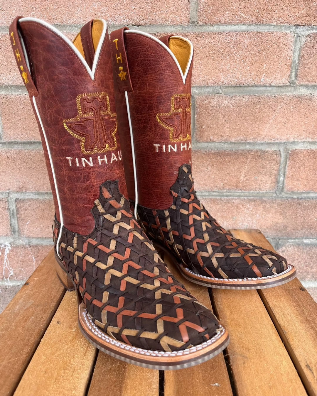 Vintage Vibe Tin Haul Women's Weaving Time Brown/Rust Basketweave Cowgirl Boots 0007-1481