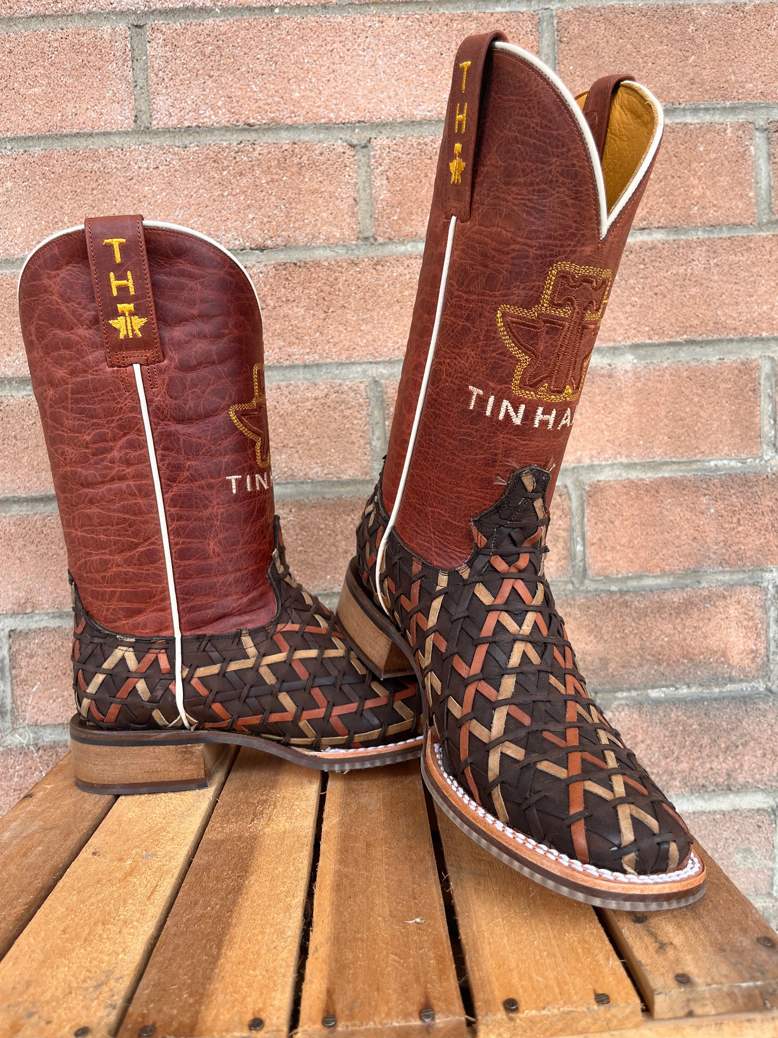 Tin Haul Women's Weaving Time Brown/Rust Basketweave Cowgirl Boots 0007-1481 Comfortable Walk Tear-resistant