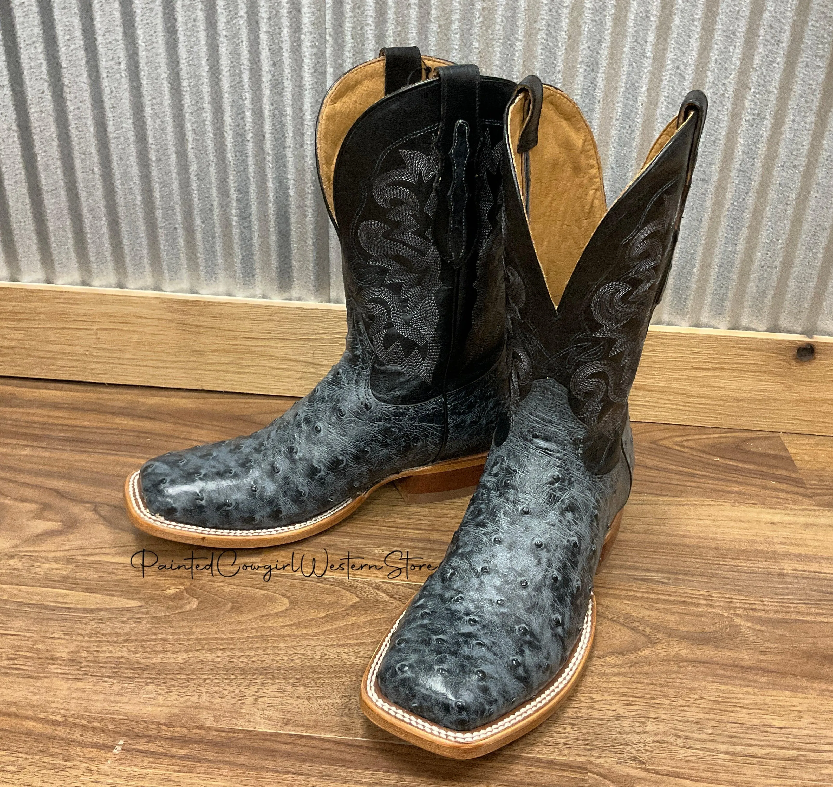Country Side Protective Gear Tony Lama Men's Moore Grey Ostrich Square Toe Western Boots TL5355