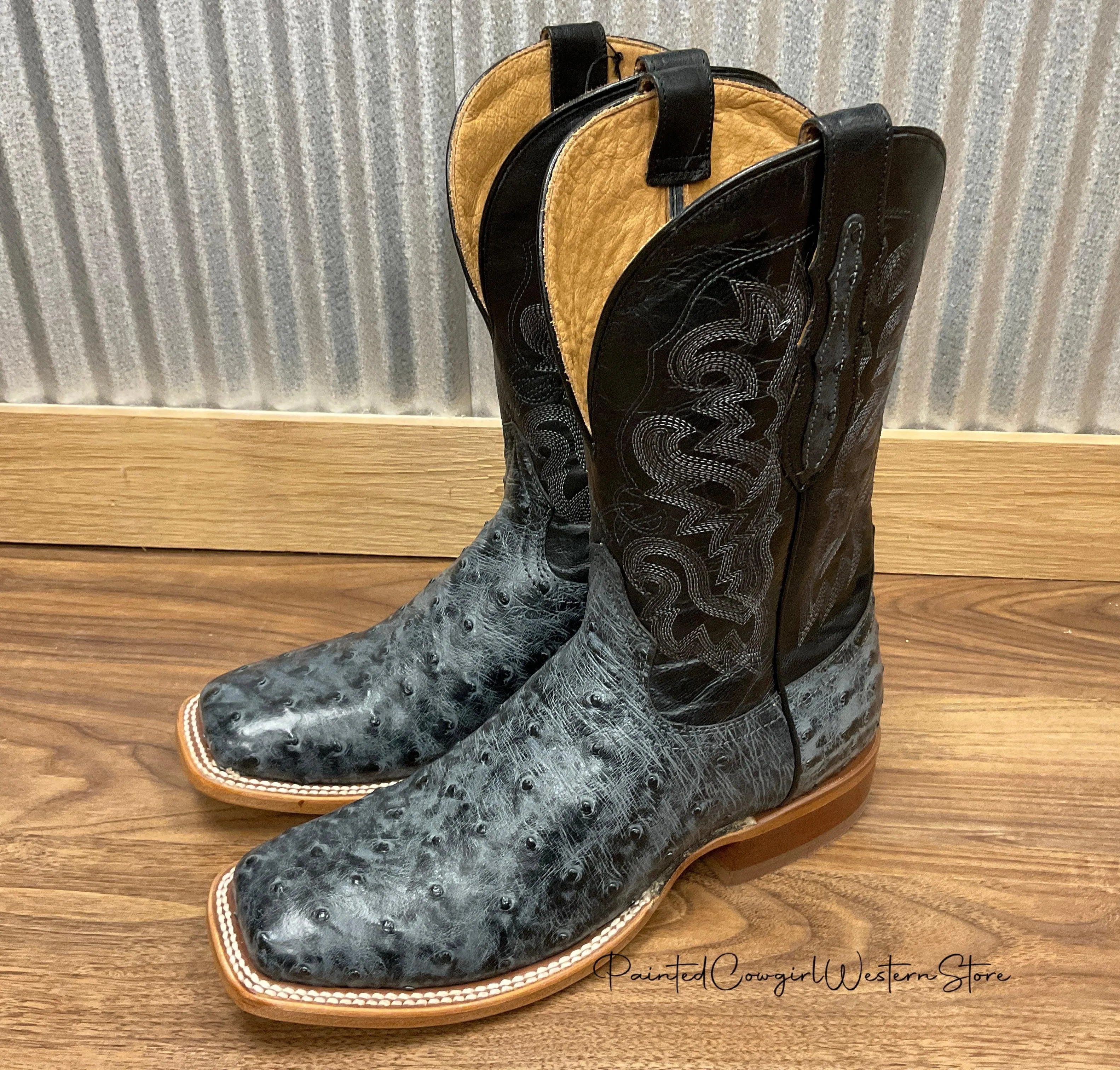 Chunky Sole Open Toe Tony Lama Men's Moore Grey Ostrich Square Toe Western Boots TL5355