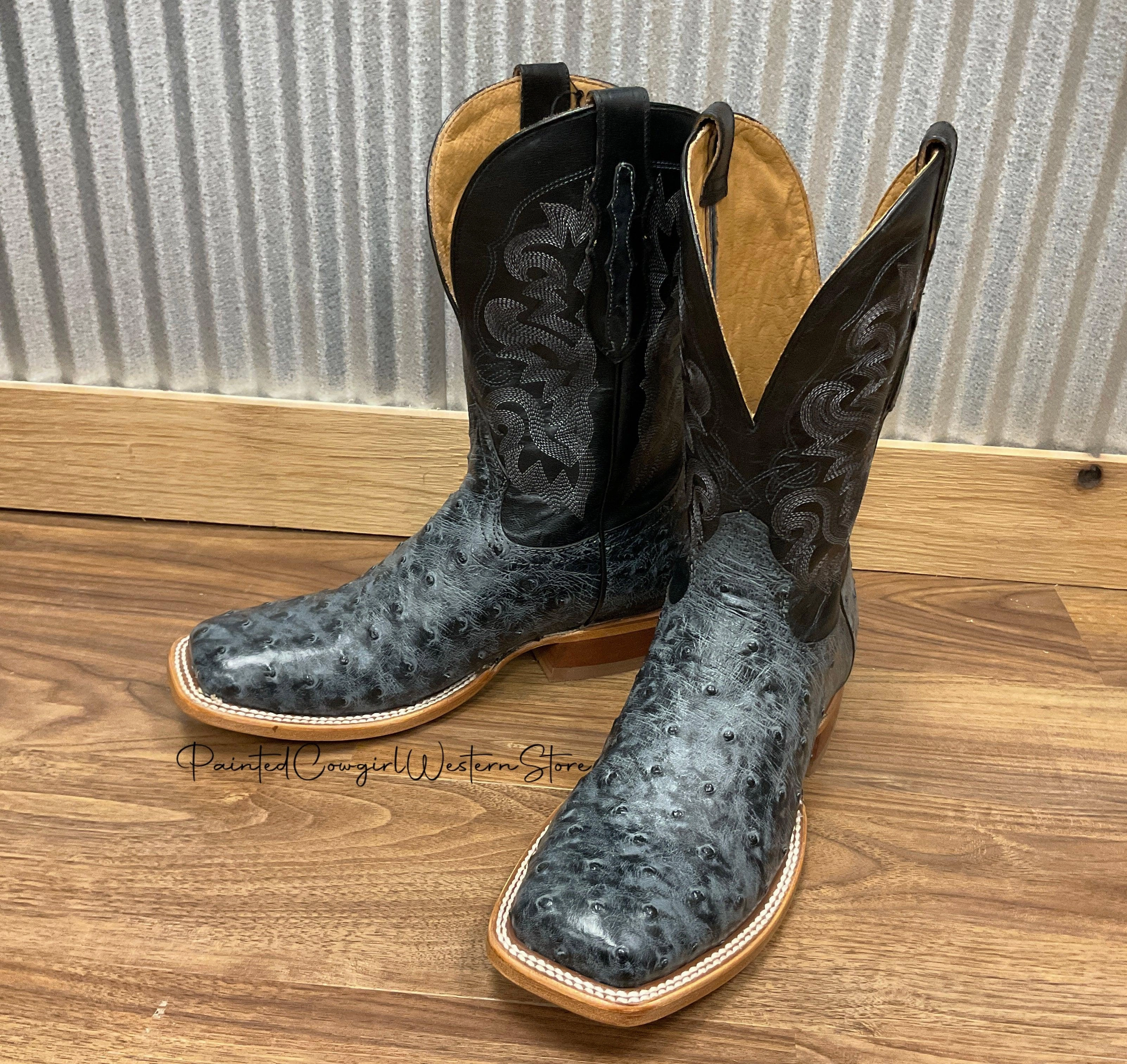 Country Side Protective Gear Tony Lama Men's Moore Grey Ostrich Square Toe Western Boots TL5355
